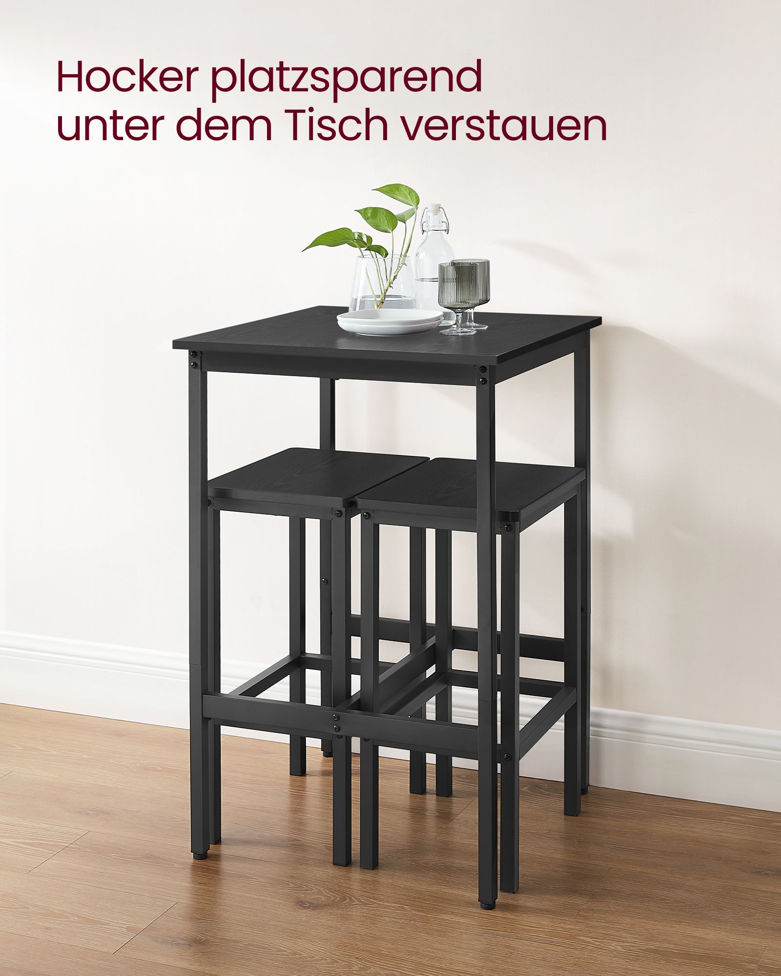 Barbord med 2 stolar-kitchen-ebony svart-bläck svart