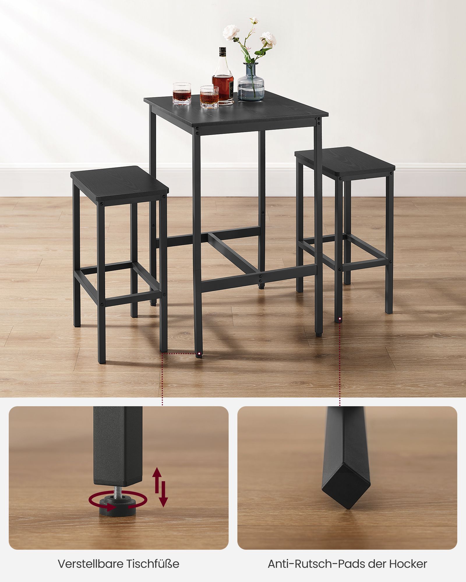 Barbord med 2 stolar-kitchen-ebony svart-bläck svart