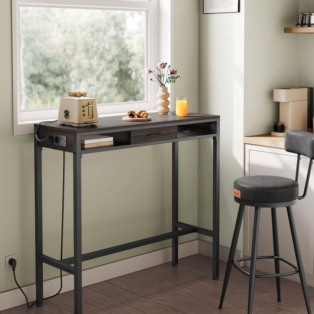 Barbord med laddstation och låda - askbrunt