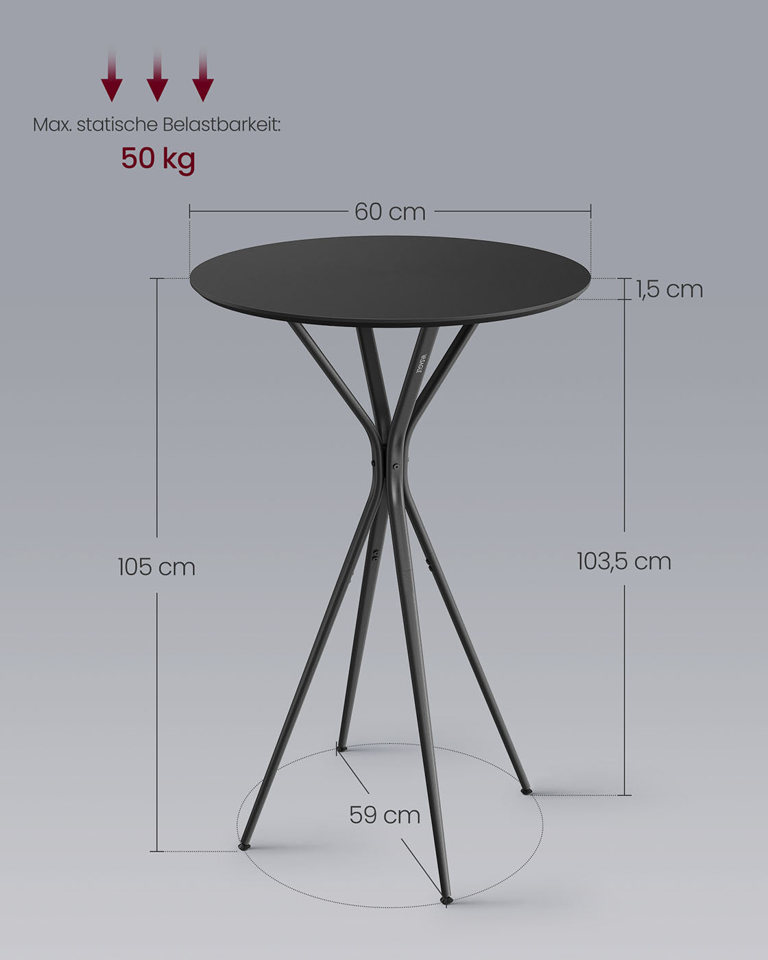 Barstabell med metallram 60 x 60 x 105 cm bläcksvart matt svart
