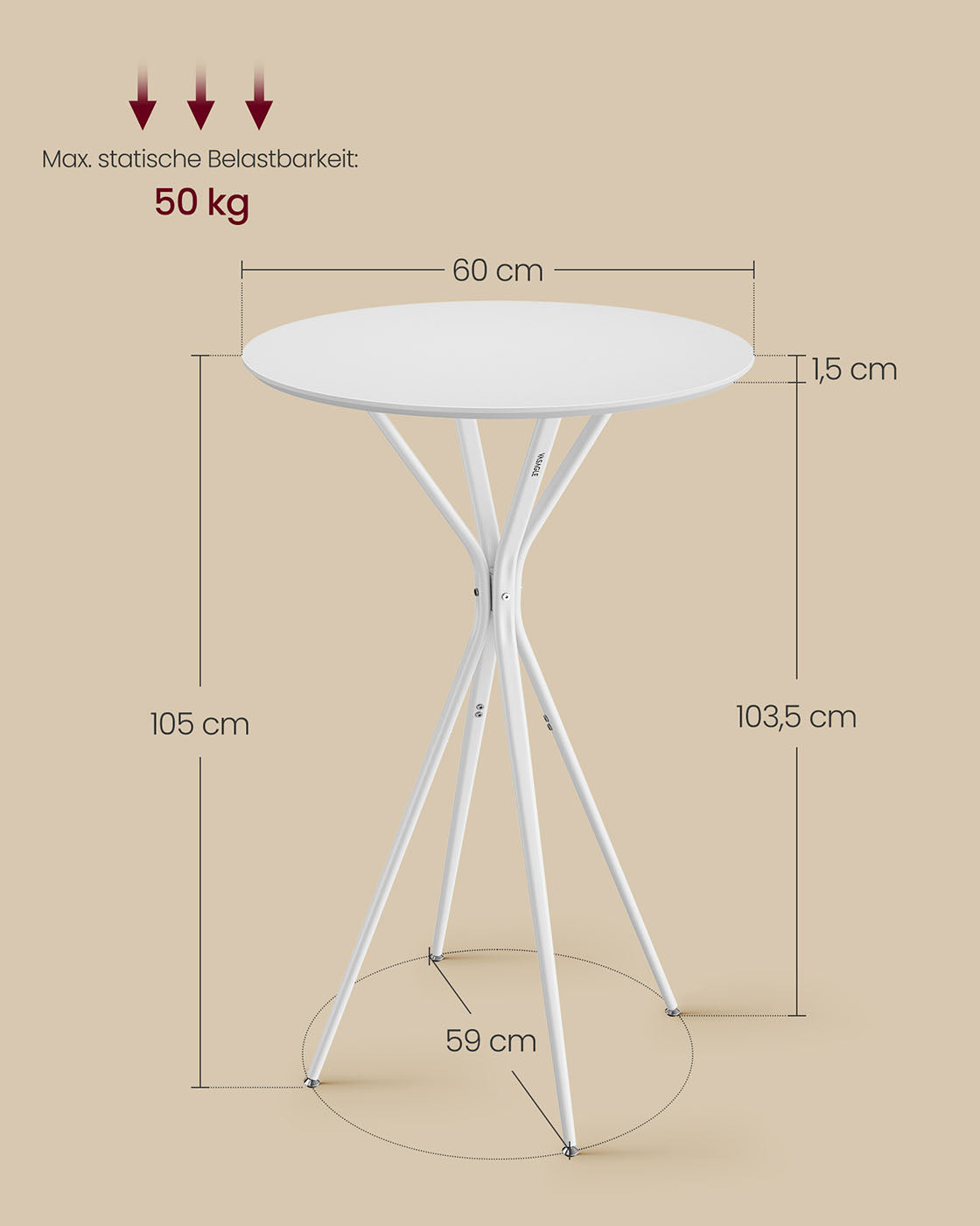 Barstabell med metallram 60 x 60 x 105 cm Wolkwit-Mat White