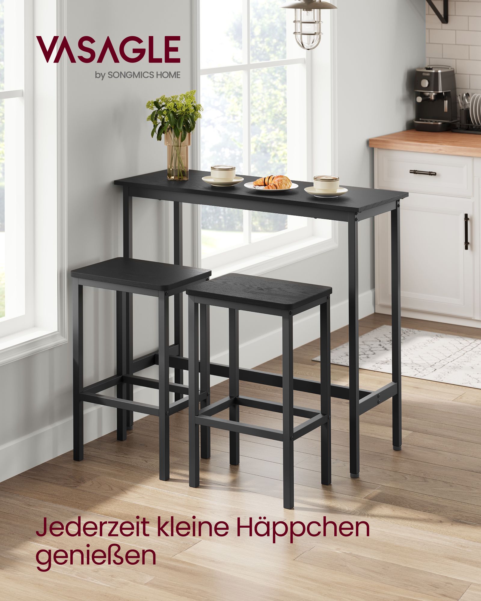 Bartafelset - med barstolar - vintage brun och bläck svart