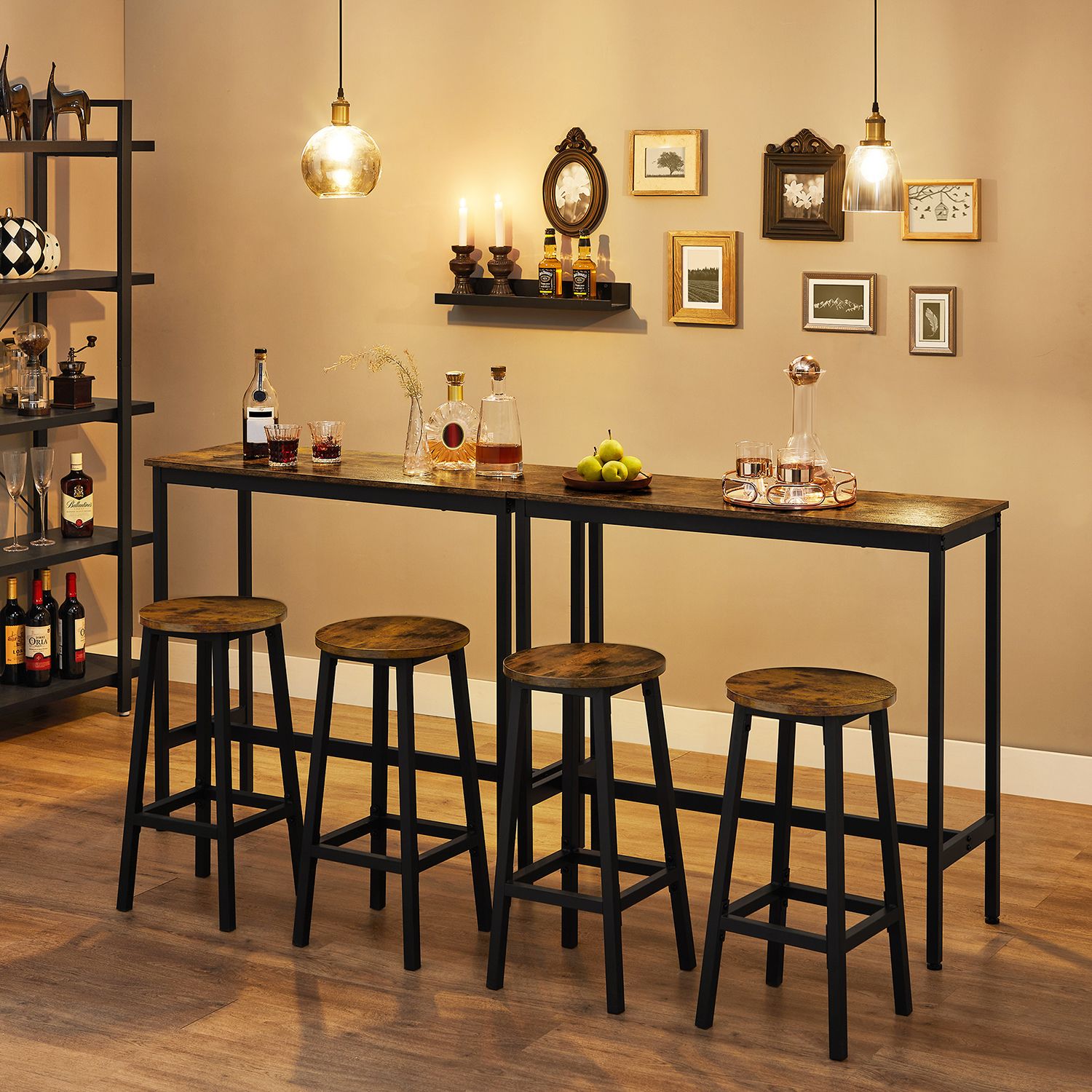 Bartafelset-med 2 barstolar-vintage brun-zwart