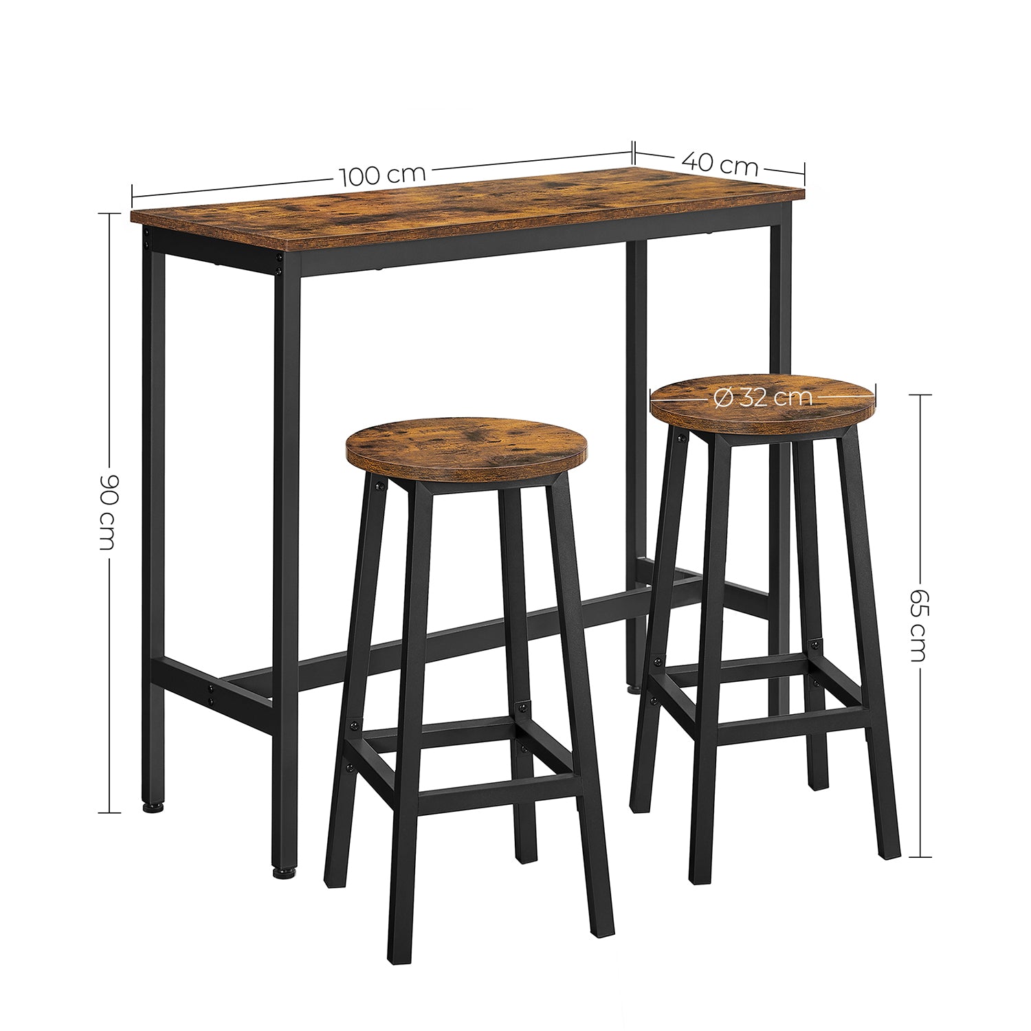 Bartafelset-med 2 barstolar-vintage brun-zwart
