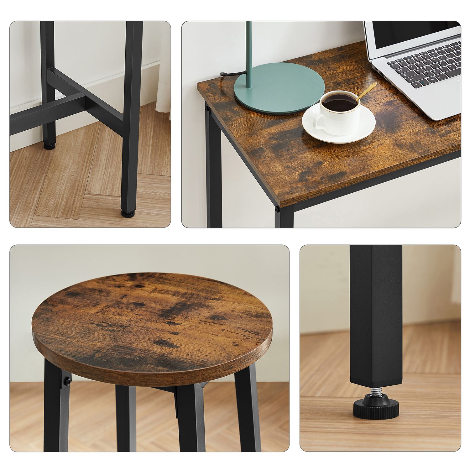 Bartafelset-med 2 barstolar-vintage brun-zwart
