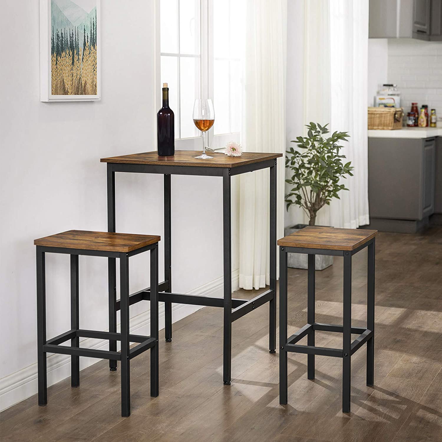Barbord - Högt köksbord - 60 x 60 x 92 cm - Stålram