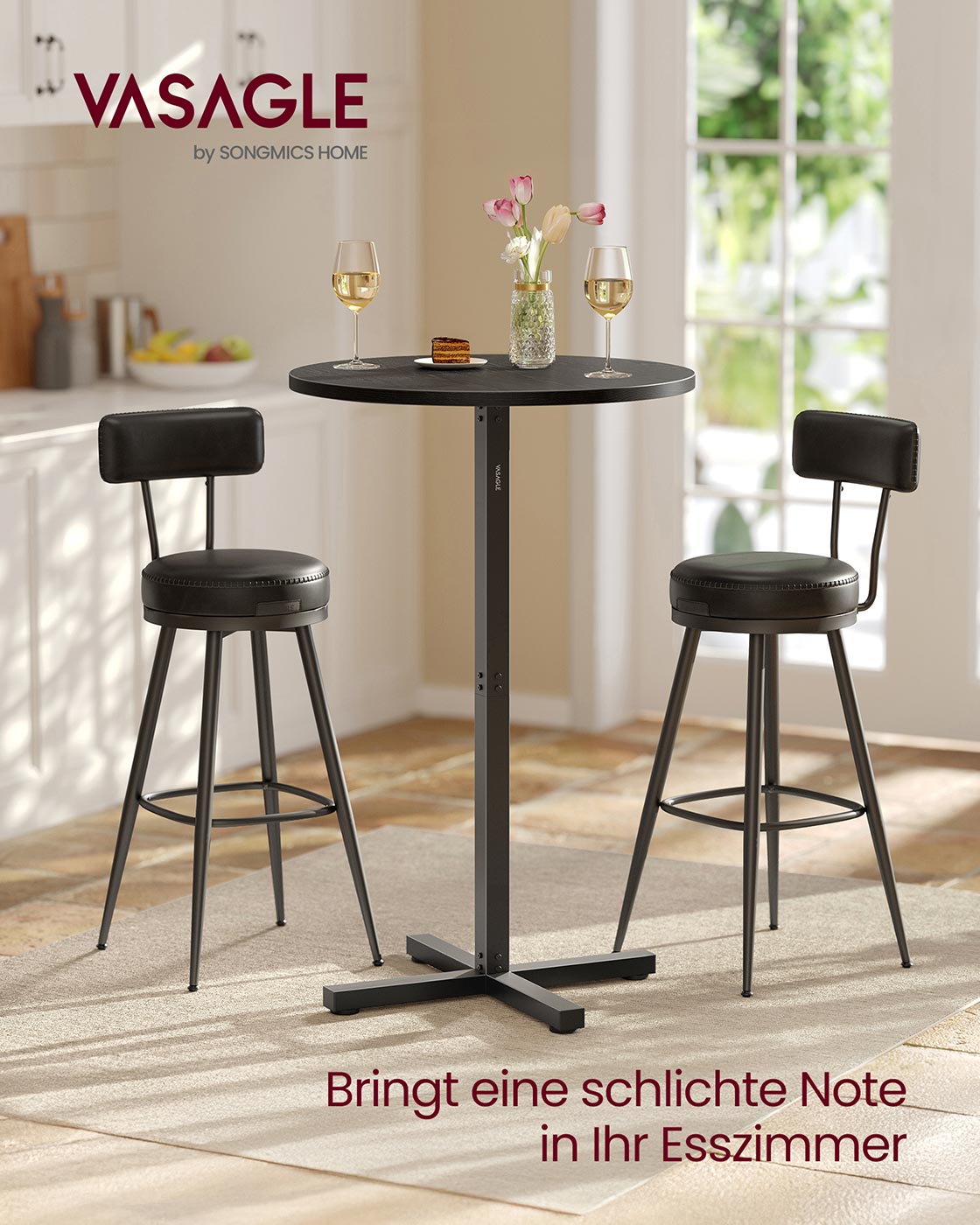 Barstabell - runda - 60 x 60 x 104,5 cm - ebenholts svart