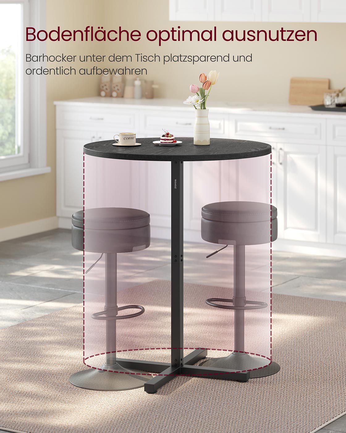 Barstabell - runda - 60 x 60 x 104,5 cm - ebenholts svart
