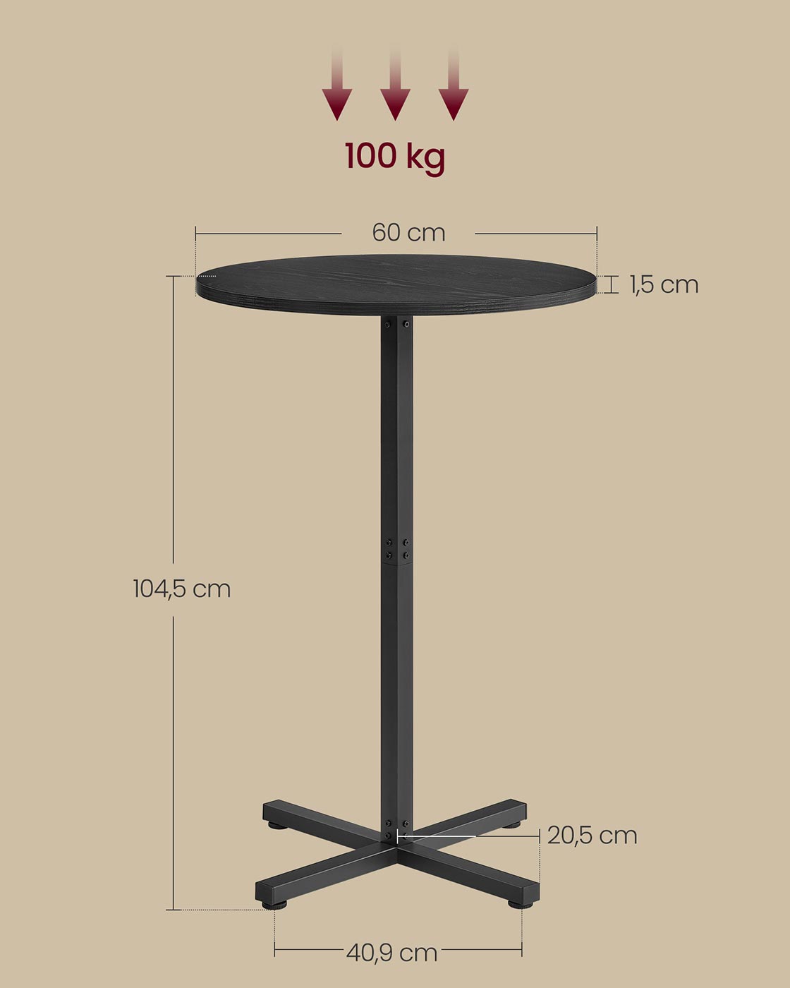 Barstabell - runda - 60 x 60 x 104,5 cm - ebenholts svart