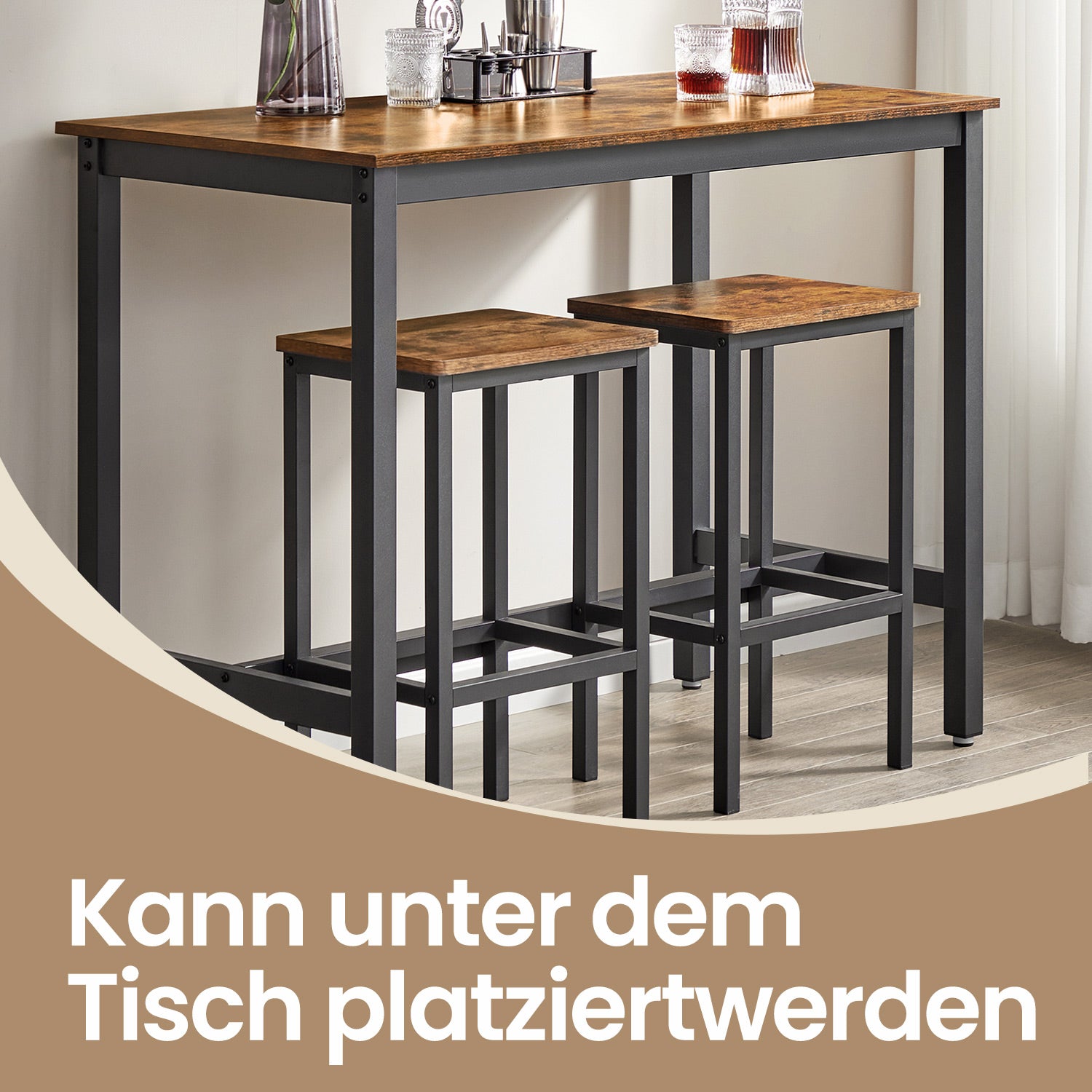 Bartafel - Industrial Look - med 2 barstolar