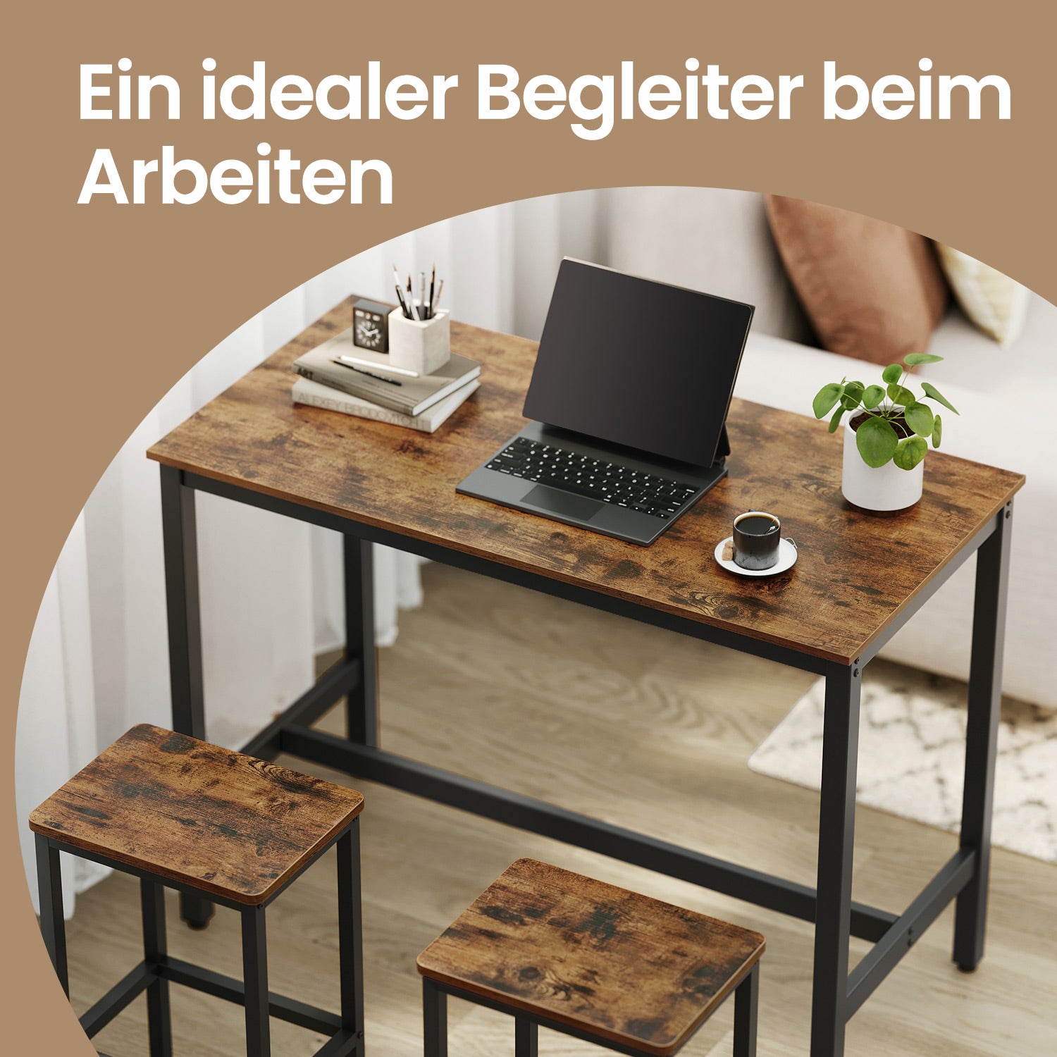 Bartafel - Industrial Look - med 2 barstolar