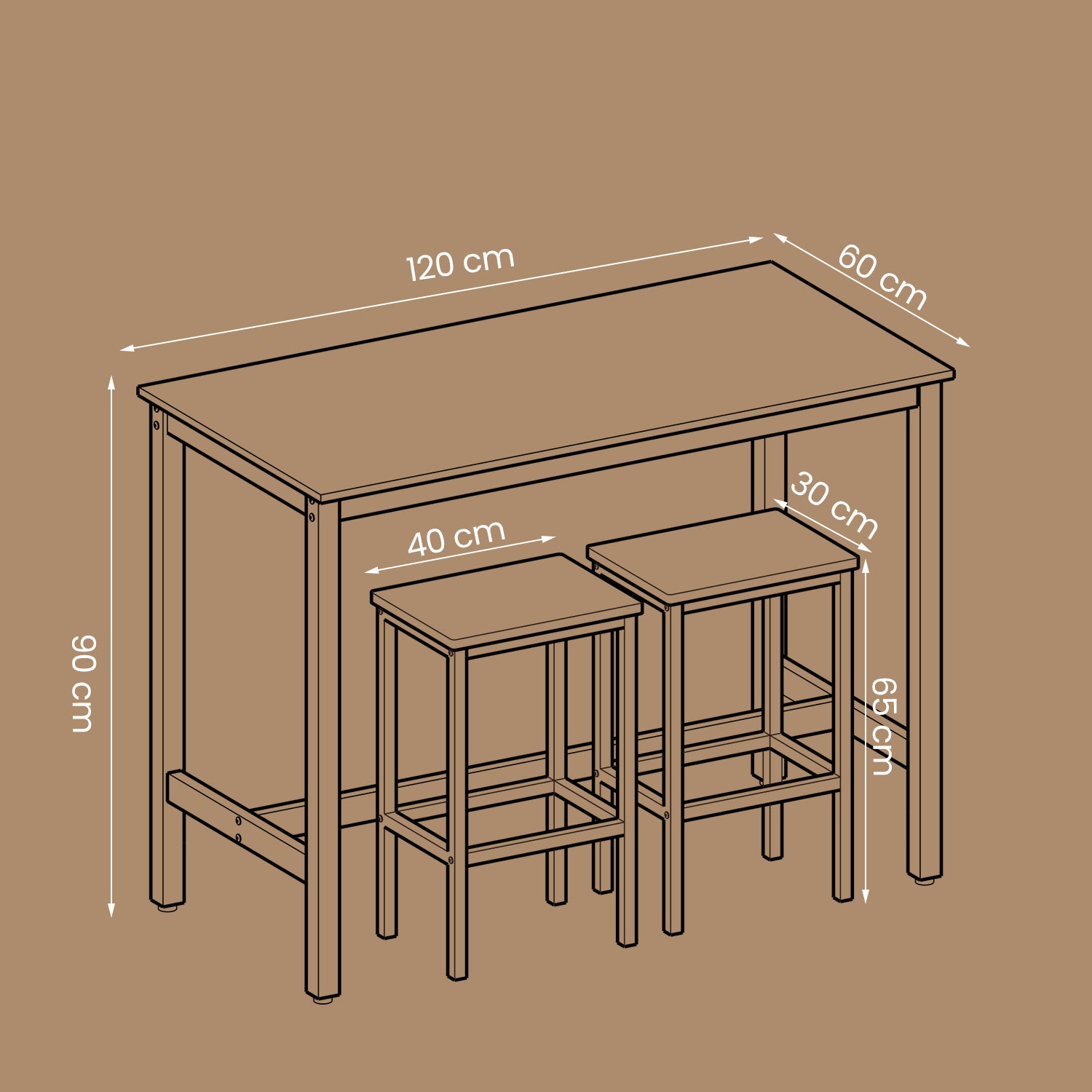 Bartafel - Industrial Look - med 2 barstolar