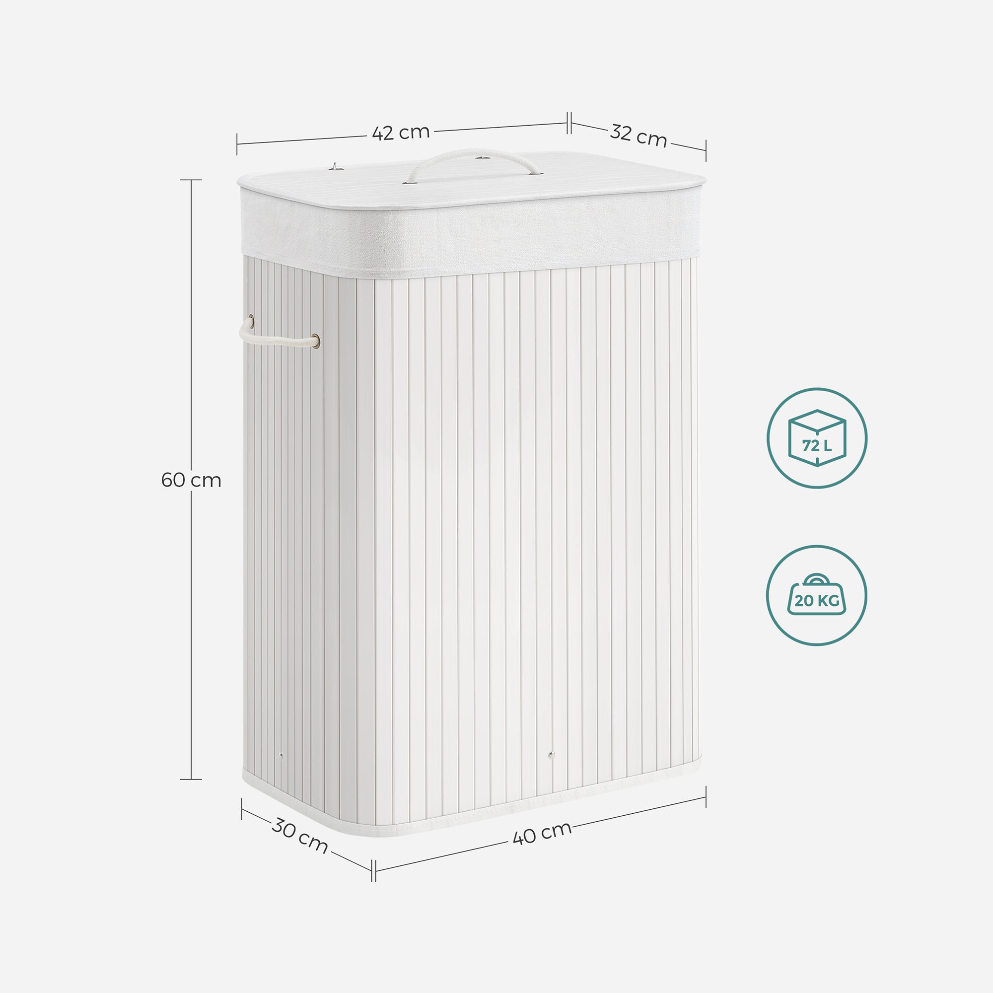 Tvättkorg - bambu - vit