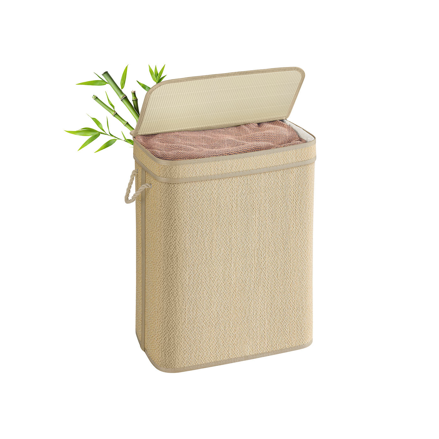 Tvättkorg - 90 liter - bambu - med lock - naturligt