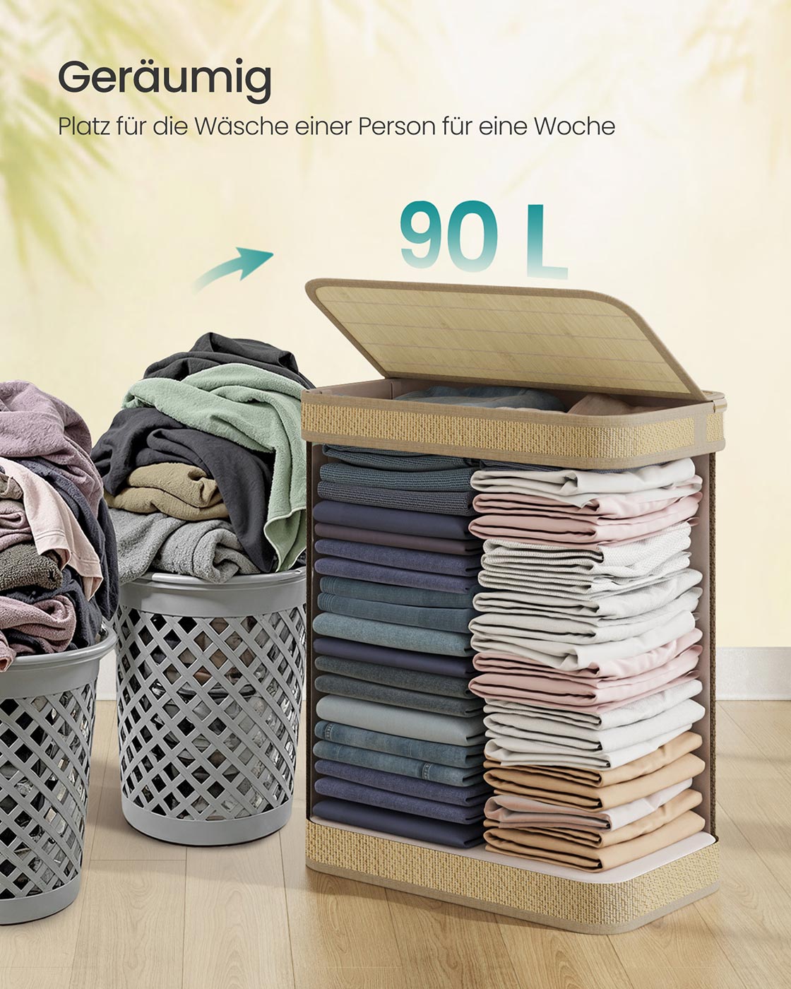 Tvättkorg – 90 Liter – Bambu – Natur