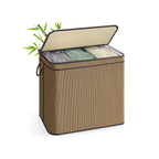 Tvättkorg - 170 liter - bambu - 3 fack - med lock - naturligt