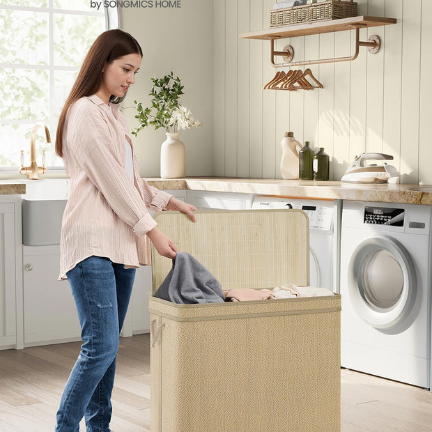 Tvättkorg – 170 liter – 3 fack – Natur