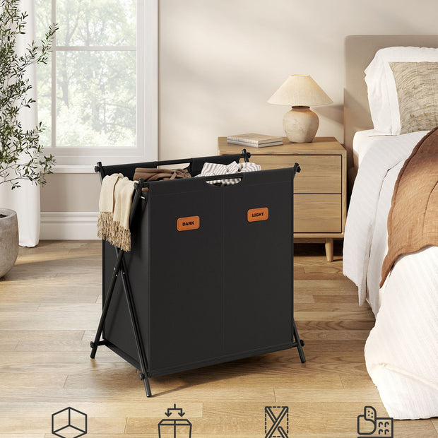 Tvättkorg 115 liter med 2 fack - Robust och rymlig - Bläcksvart