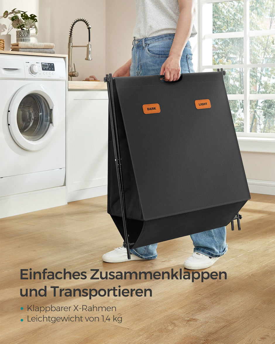 Tvättkorg 115 liter med 2 fack - Robust och rymlig - Bläcksvart