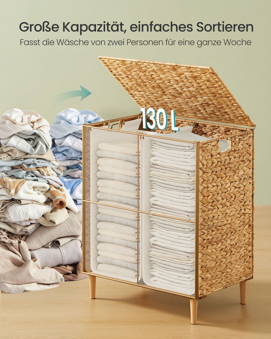 Wasmand - 2 Vakken - 130 Liter - Waterhyacint - Naturel