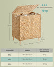 Wasmand - 56 x 40 x 70 cm - 130 liter - 2 compartimenten - natuurlijk gekleurd waterhyacint - uitneembare binnentas - machinewasbaar - handvatten van natuurlijk materiaal - maximaal 15 kg