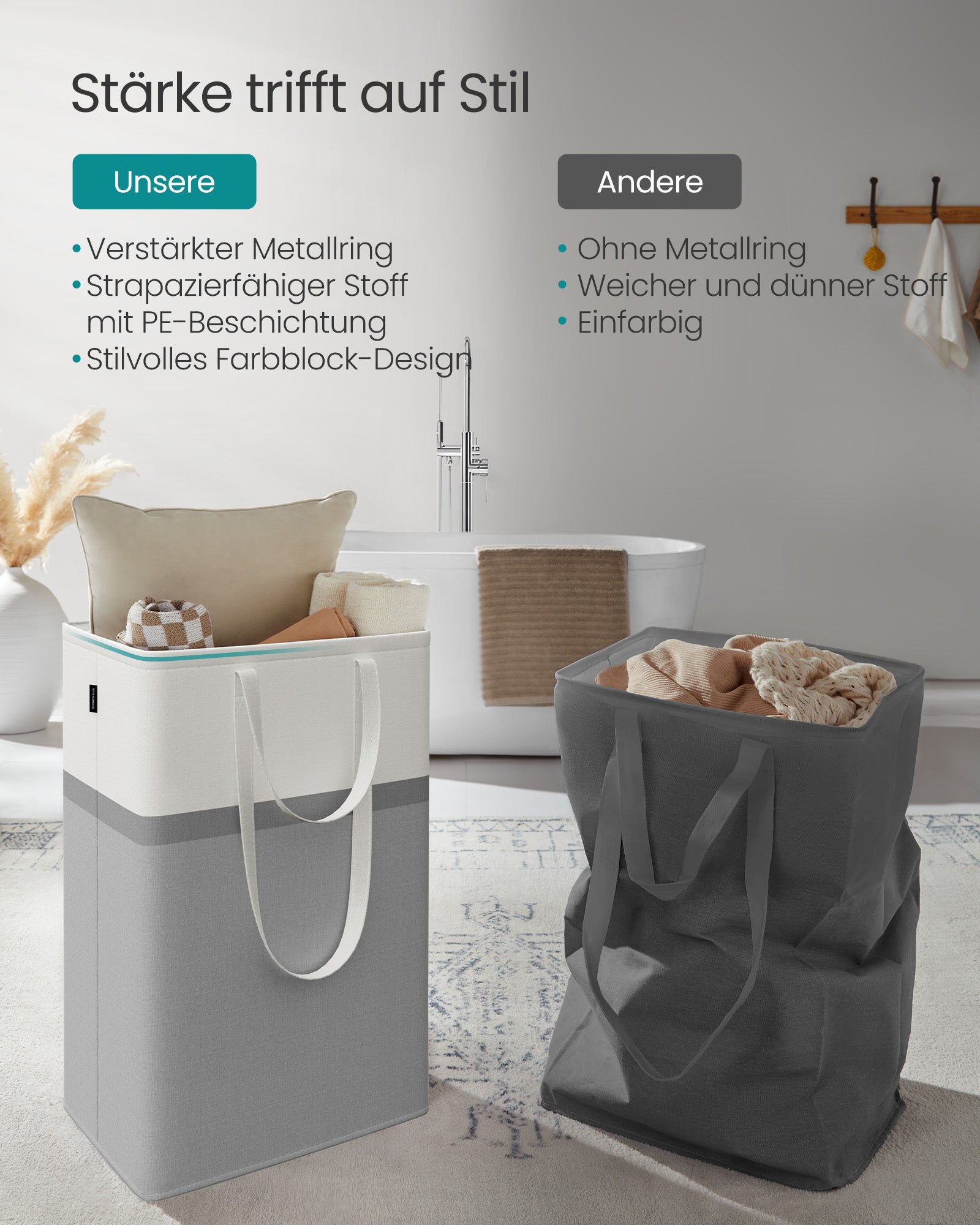 Tvättkorguppsättning av 2 75 L med handtag duva grå