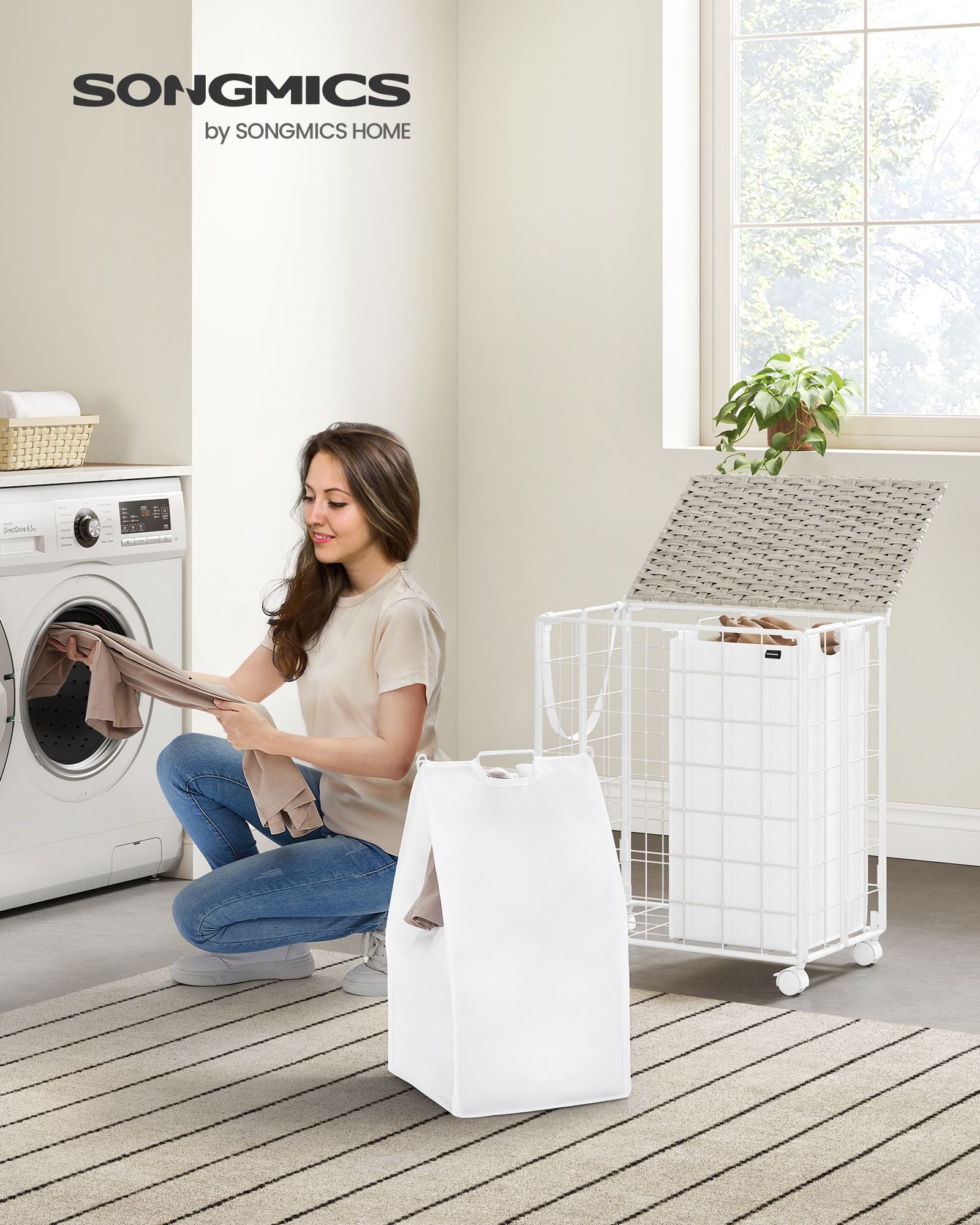 Tvättkorg - med 2 inre fickor - Wolkwit