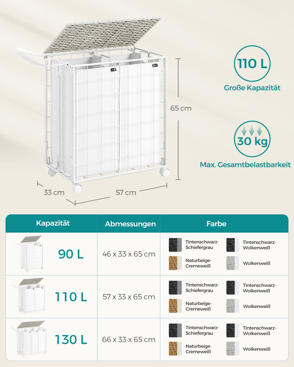 Tvättkorg - med 2 inre fickor - Wolkwit