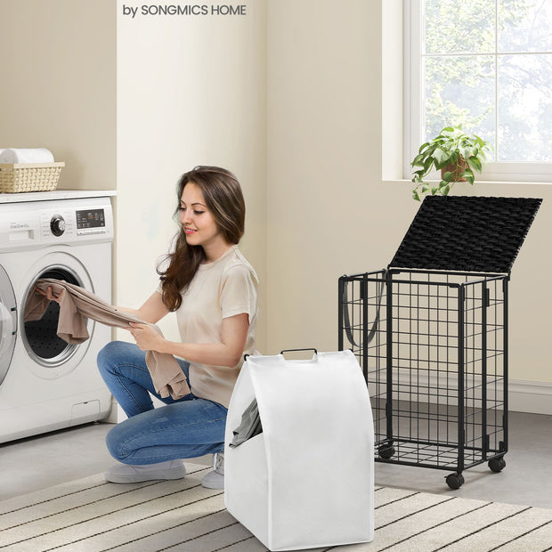 Tvättkorg – avtagbar – stål – bläckt svart-molnvit