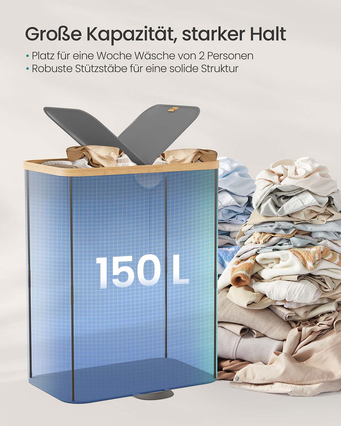 Tvättkorg med två fack och lock