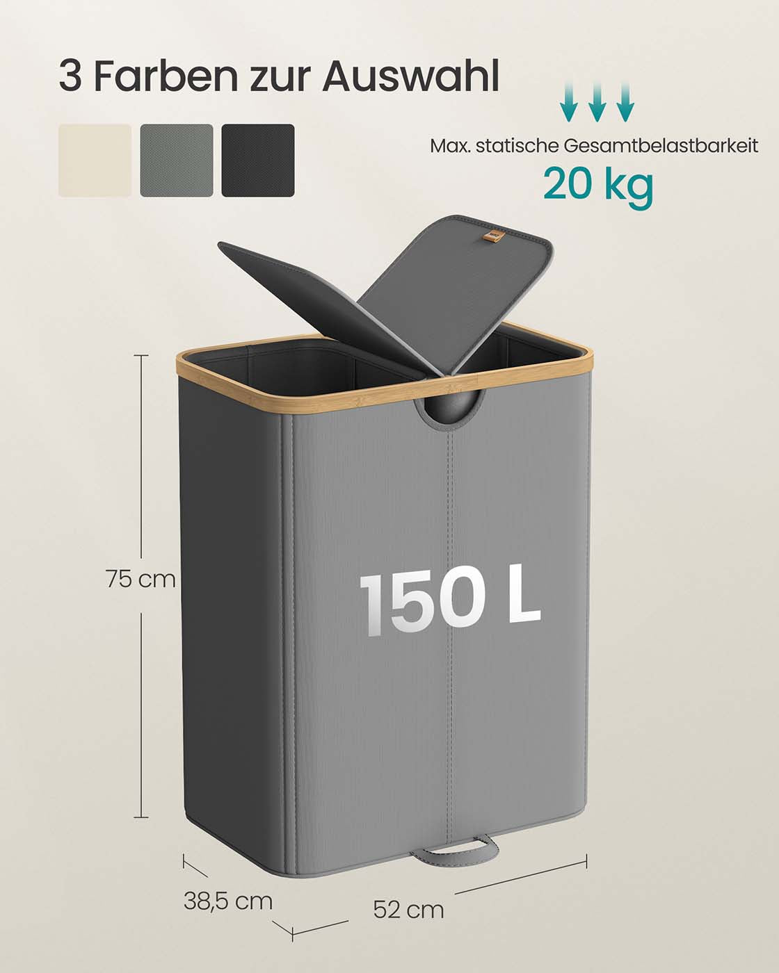 Tvättkorg med två fack och lock