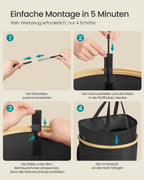 Tvättkorg med lock och avtagbar väskbläcksvart naturlig beige