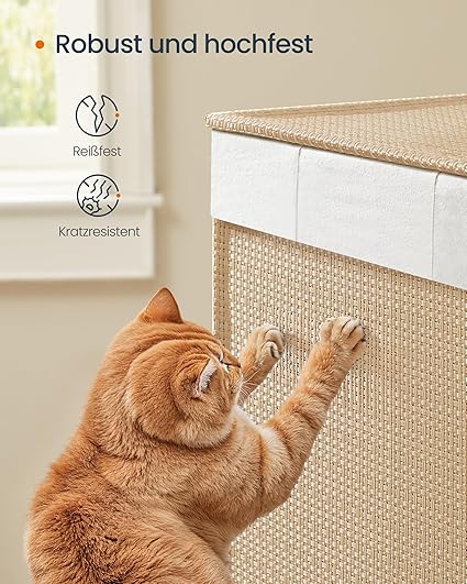 Tvättkorg 100 L med 2 fack och hjul naturligt beige mattvitt