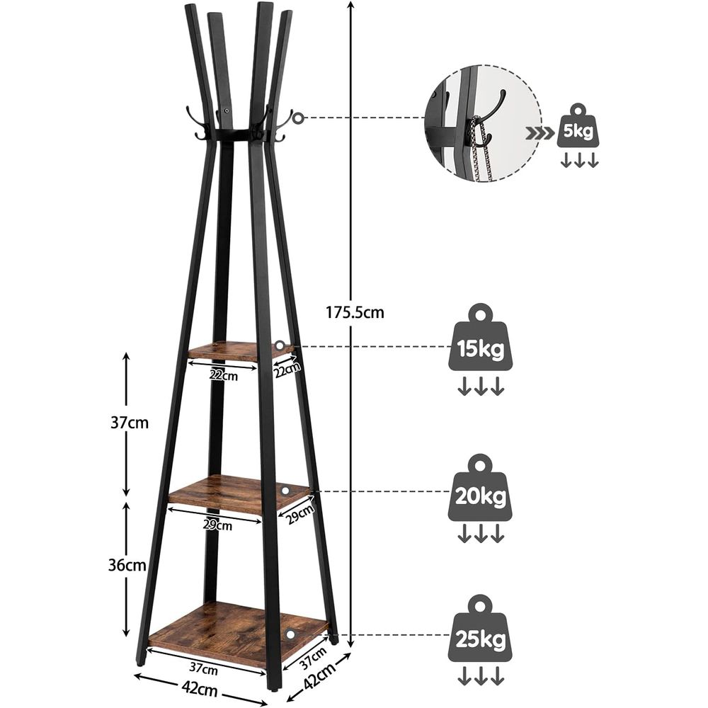 Pälsställ - med 3 hyllor - Gaderobisk standard - Industriell design - brun svart
