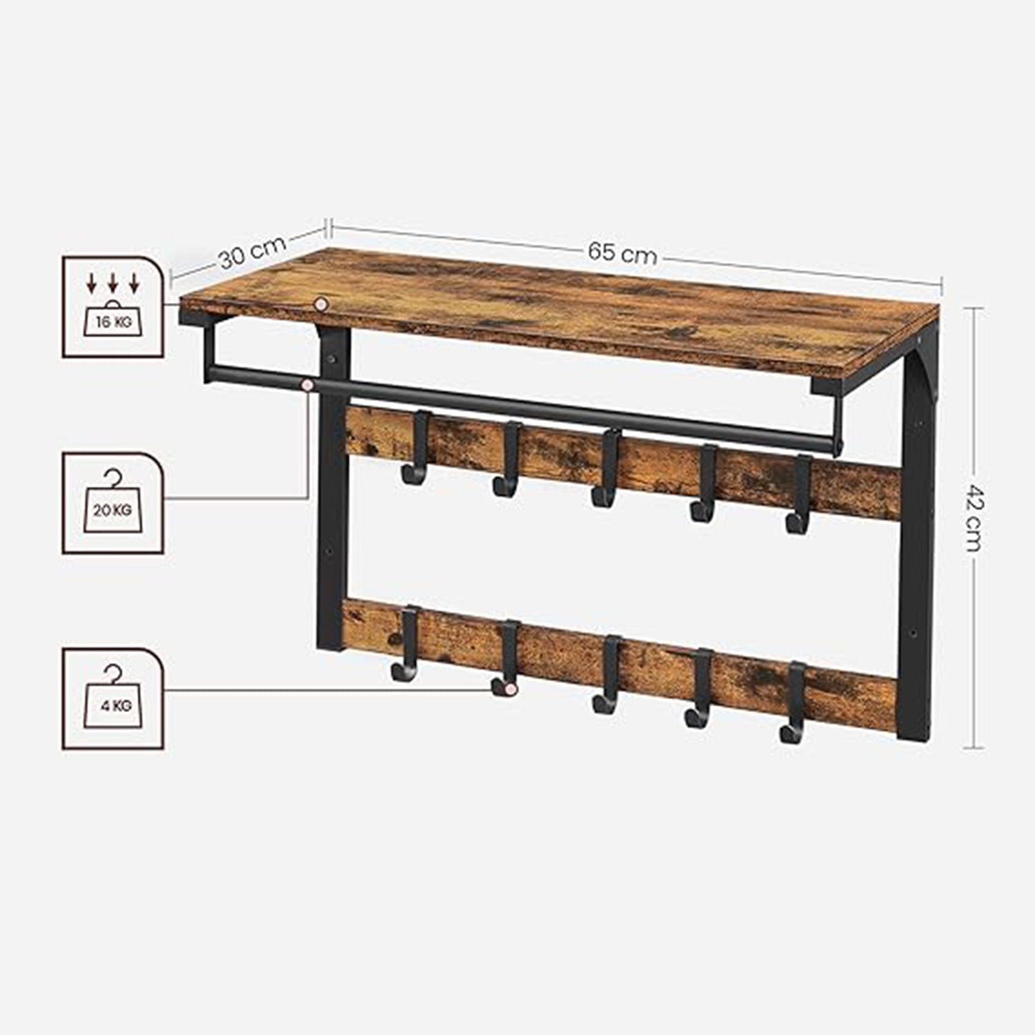Väggrock rack-med metall ram-vintage brun-zwart