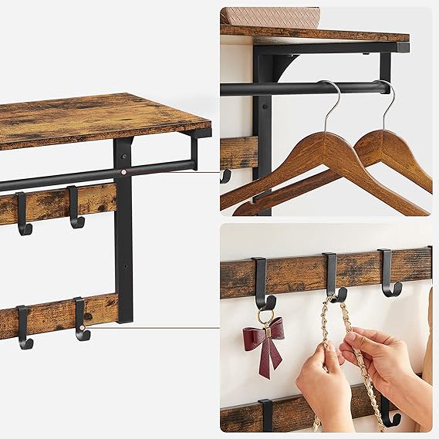 Väggrock rack-med metall ram-vintage brun-zwart