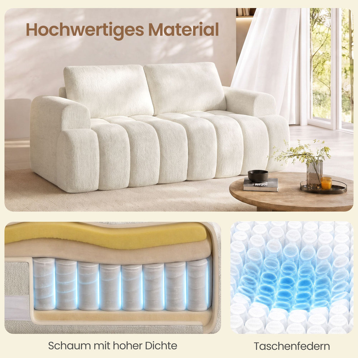 Modulaire Bank – Zonder Frame – Chenille – 176 x 92 cm – Wit