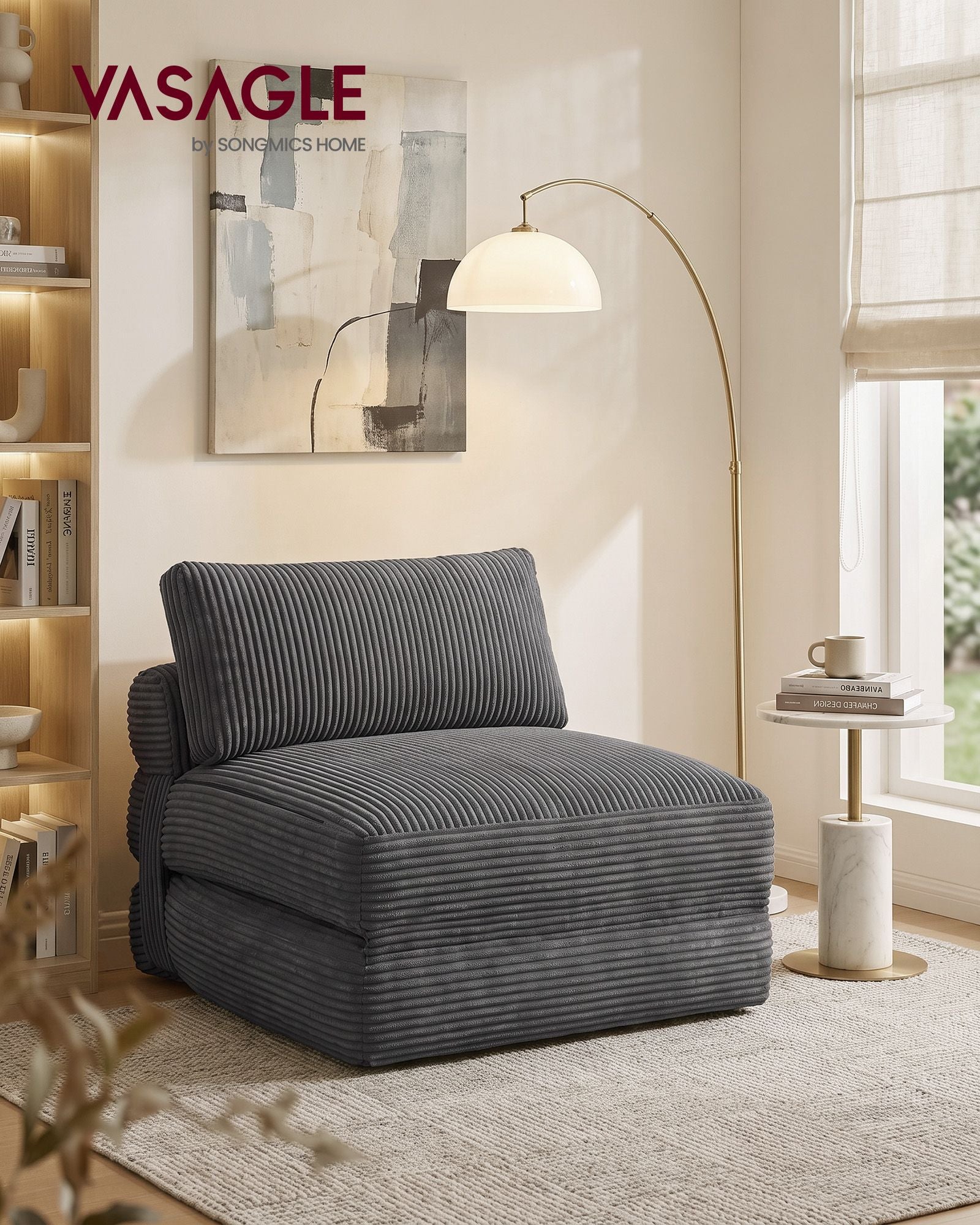 Slaapfauteuil - Opvouwbaar van Corduroy - Met Kussen - Loodgrijs - 89 x 89 x 78 cm