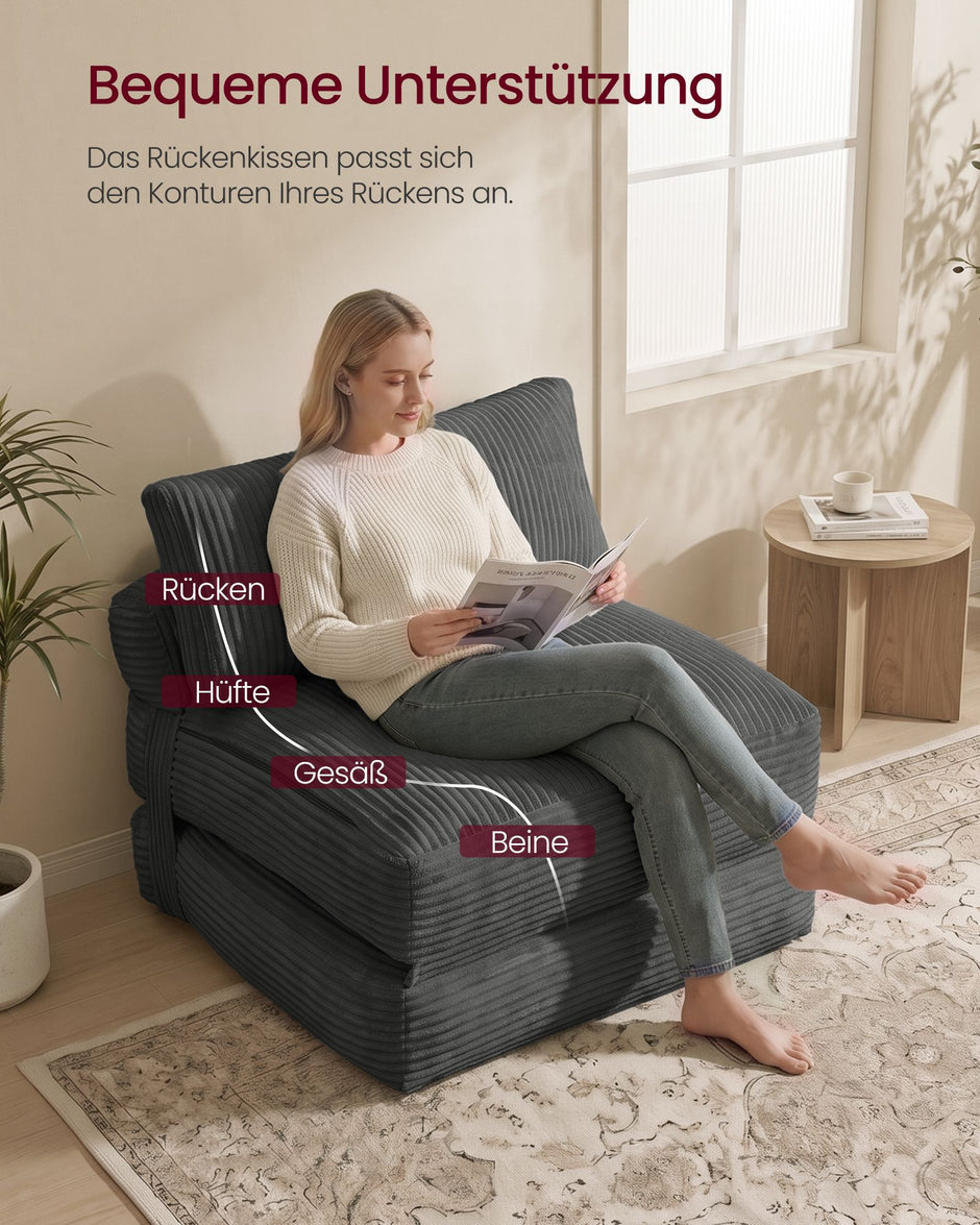 Slaapfauteuil - Opvouwbaar van Corduroy - Met Kussen - Loodgrijs - 89 x 89 x 78 cm