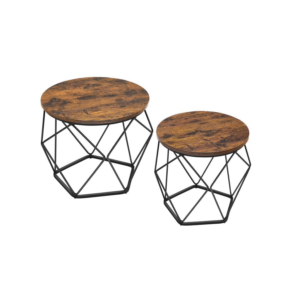 Runt soffbordsset om 2 – vintage stil – brunt och svart