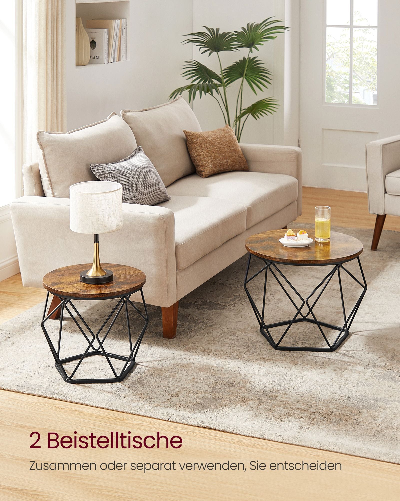 Rund soffbordsuppsättning med 2-vintage stil-vintage brun-blank