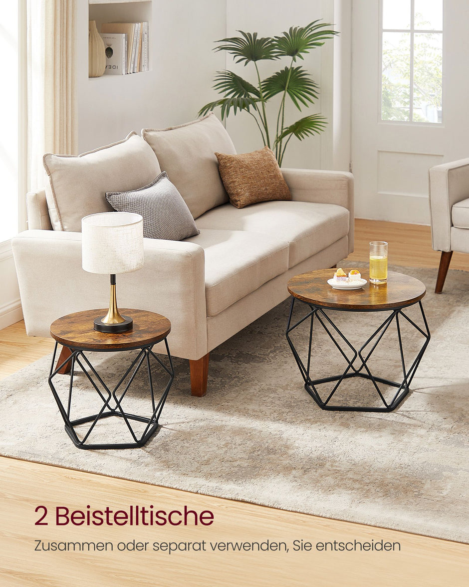 Runt soffbordsset om 2 – vintage stil – brunt och svart