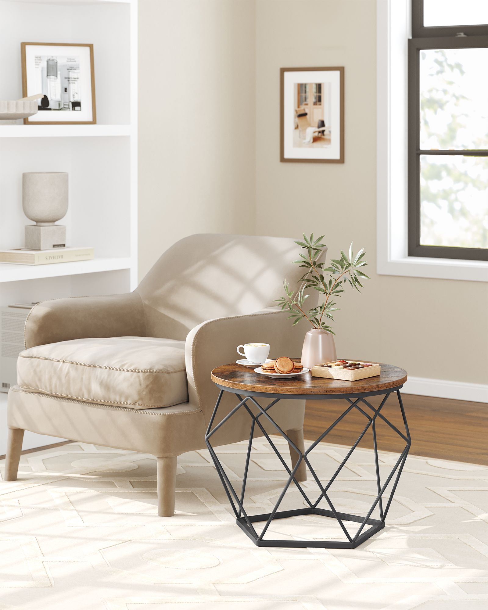 Runt soffbordsset om 2 – vintage stil – brunt och svart