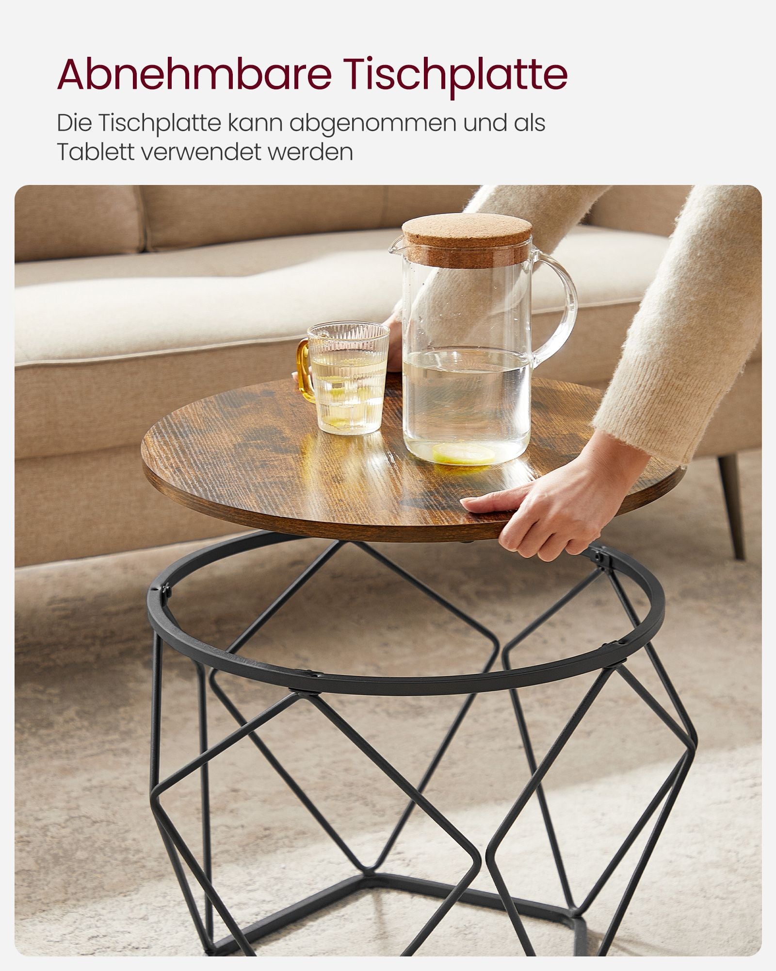 Runt soffbordsset om 2 – vintage stil – brunt och svart