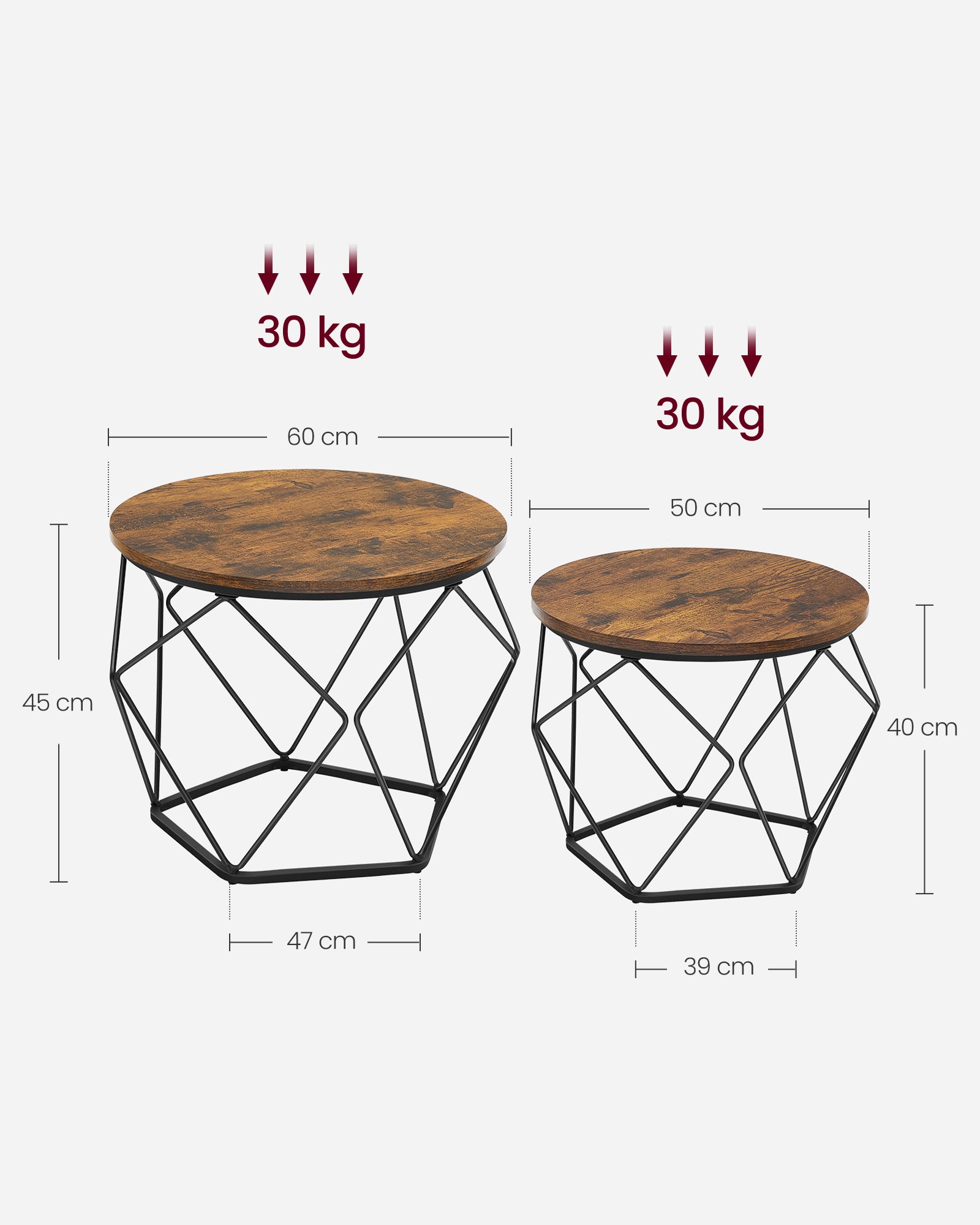 Runt soffbordsset om 2 – vintage stil – brunt och svart