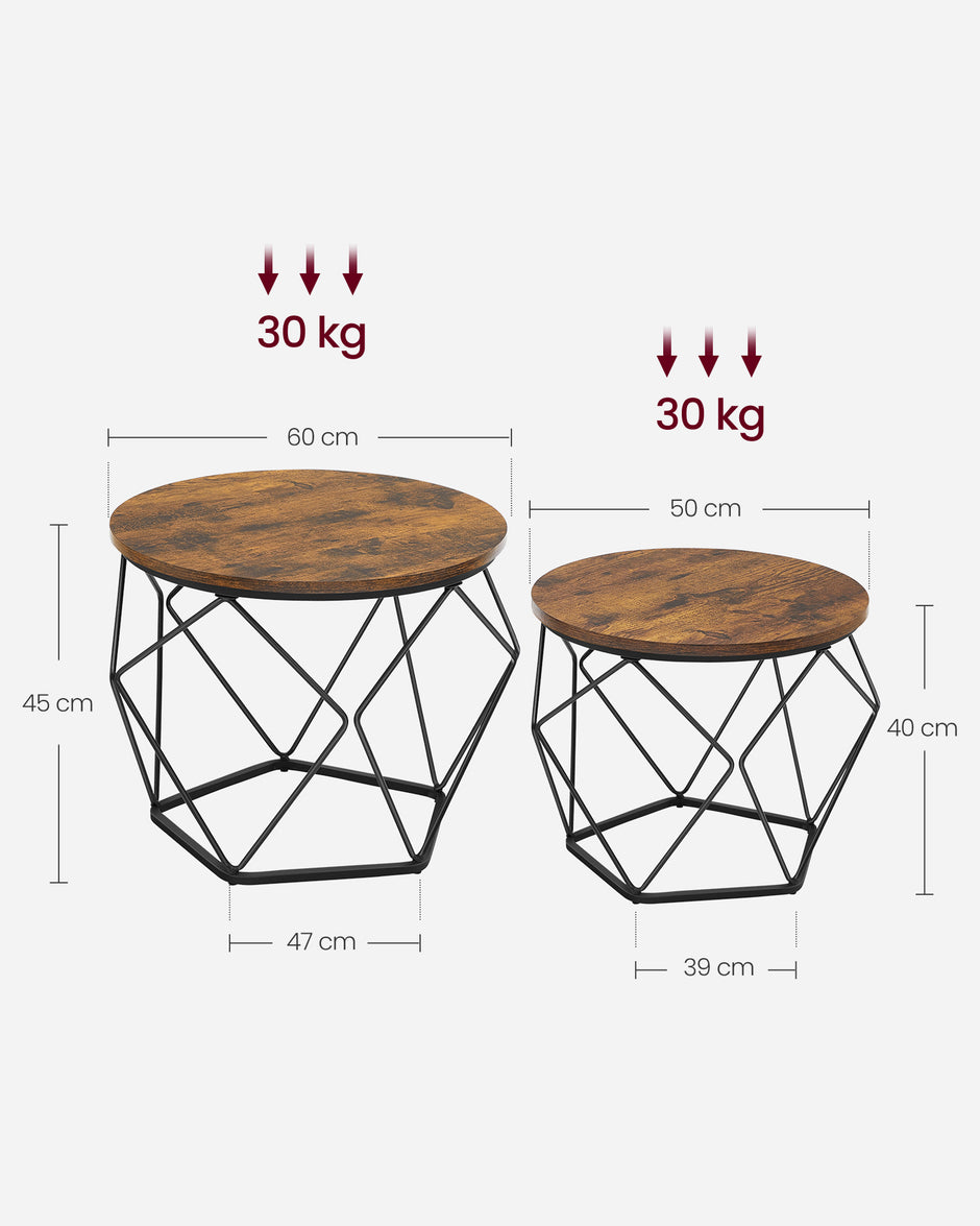 Runt soffbordsset om 2 – vintage stil – brunt och svart