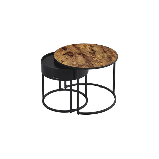 Runt soffbordsset om 2 – Vintage Brun och Ink Black