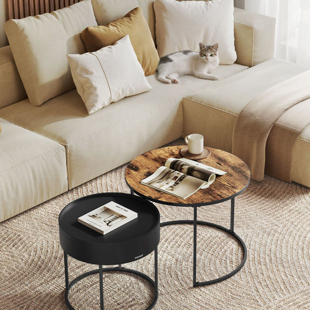 Runt soffbordsset om 2 – Vintage Brun och Ink Black