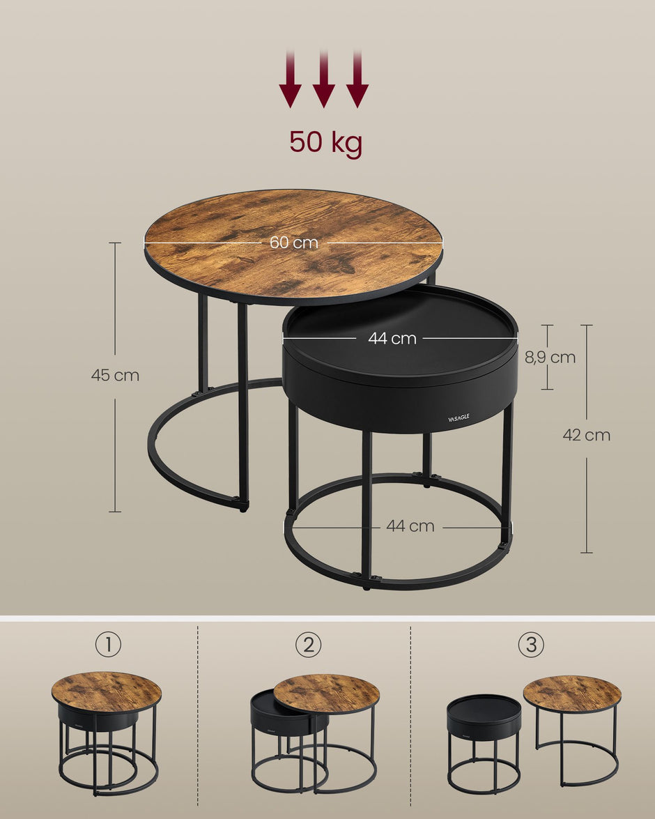 Runt soffbordsset om 2 – Vintage Brun och Ink Black