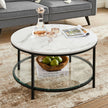 Soffbord – 2 hyllor – Vit marmorlook med svart ram